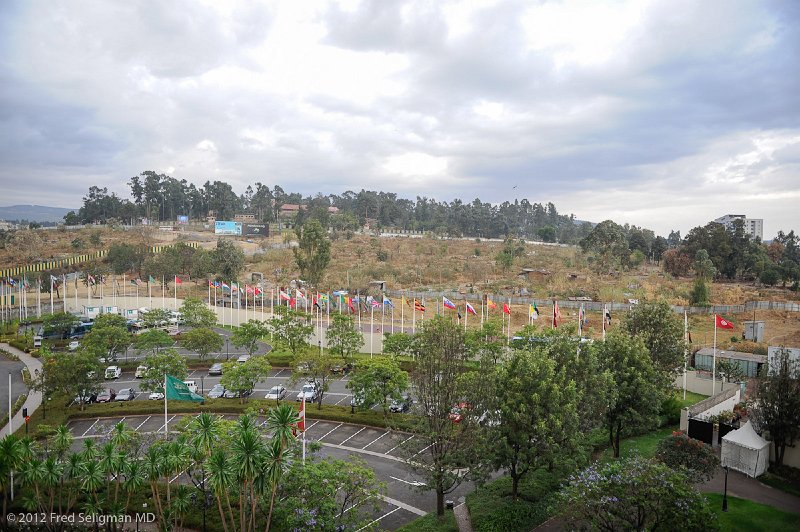 20120331_173120 Nikon D3S 2x3.jpg - The current governing palace can be seen in the distance from this shot taken from the Sheraton Hotel.  No photos are allowed close to the Palace grounds.  The Palace fence has ornate design.